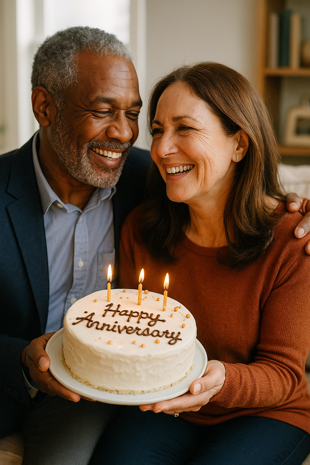 Anniversary couple with cake