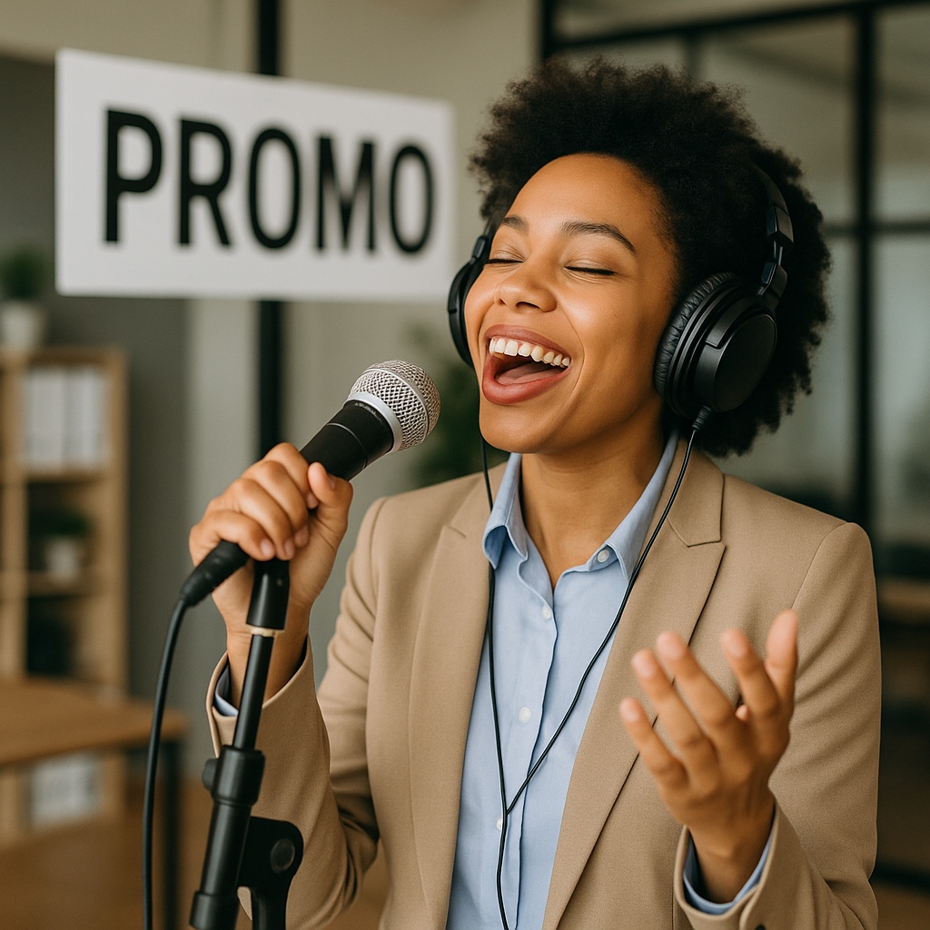 Woman singing promo song